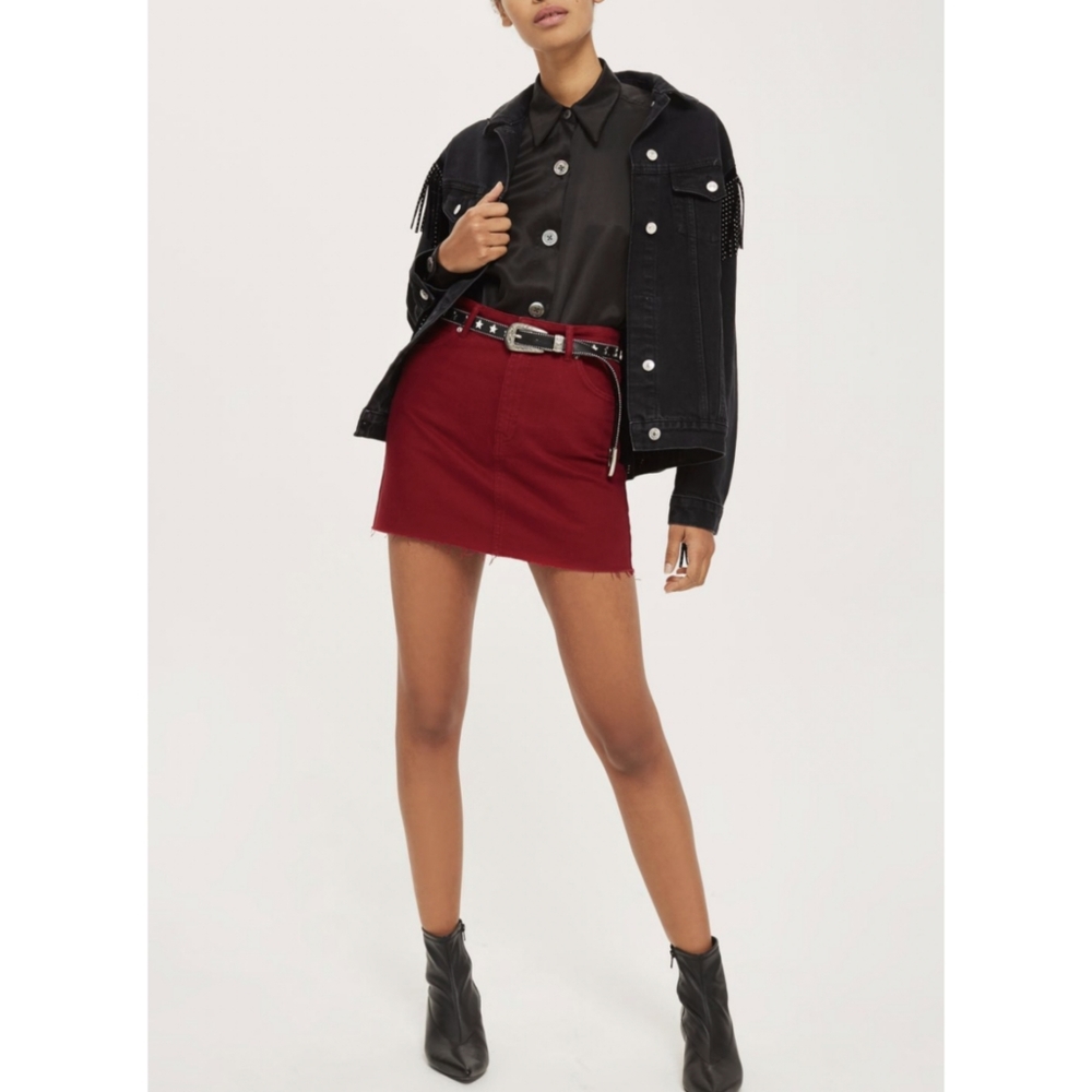 Dark red denim skirt